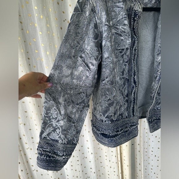 Coldwater Creek Shiny Border Trim Jacquard Brocade Tapestry Open Jacket Petite L - Picture 3 of 6